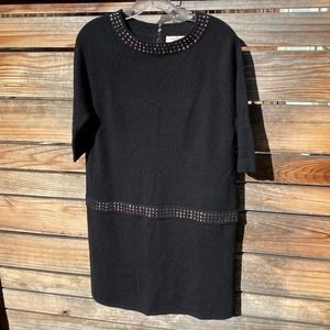 Qi 100% Cashmere Drop Waist Sweater Dress - Studded Detailing - Large